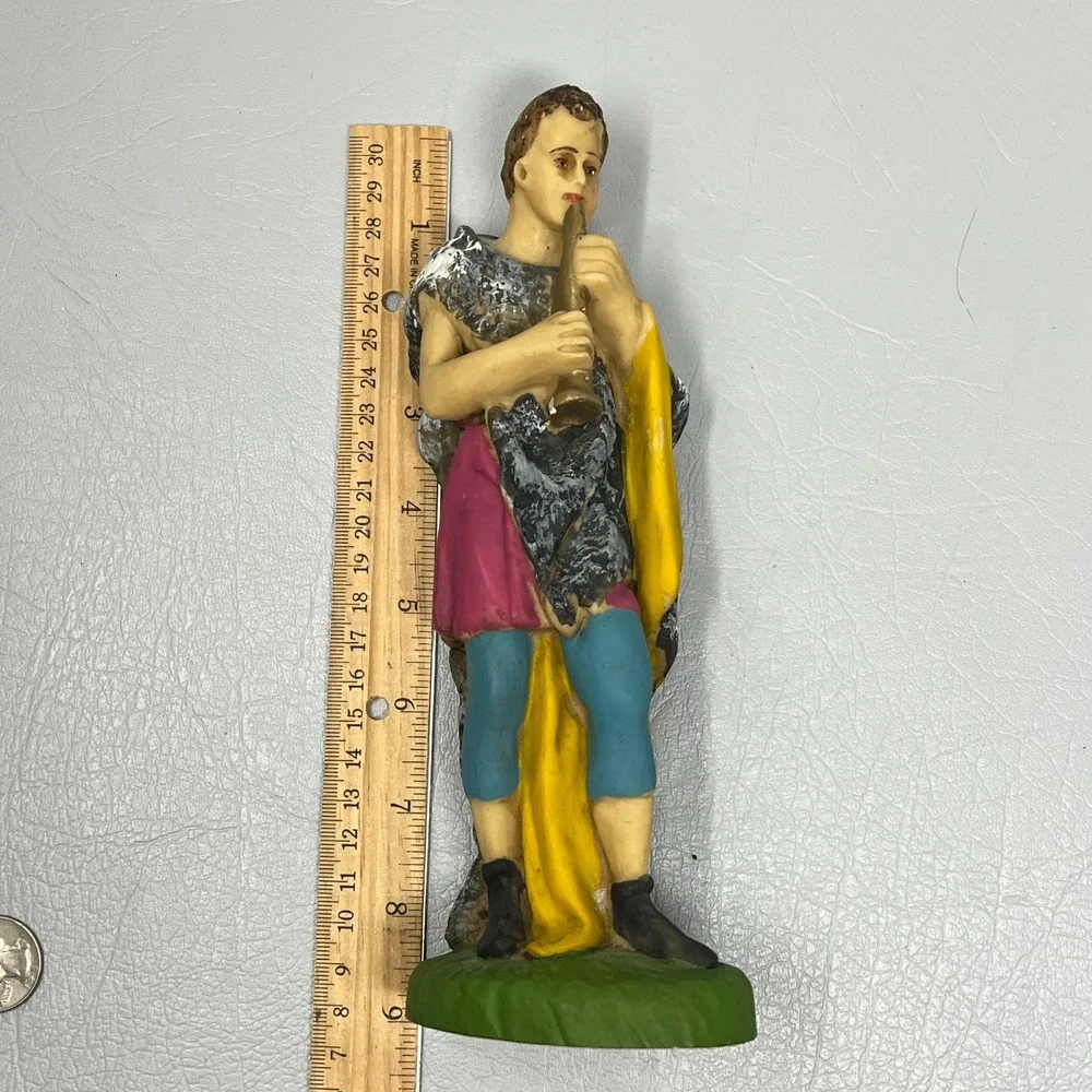 Vintage‎ Shepherd Horn Figurine Nativity Creche Hand Painted in Italy 8 3/4 inch